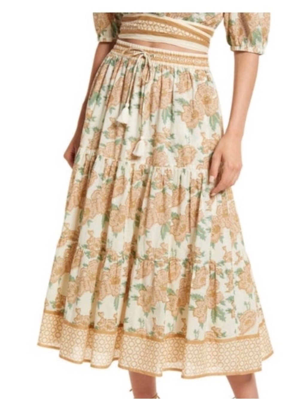 CLEOBELLA TIERED FLORAL MIDI SKIRT NEUTRAL MUTED SMALL